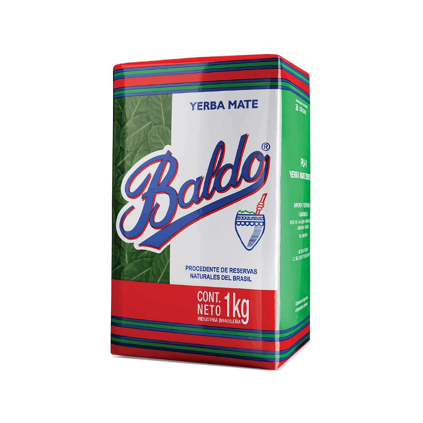 Paquete de yerba mate Boldo de 1kg. Diseño en colores rojo, blanco y verde.