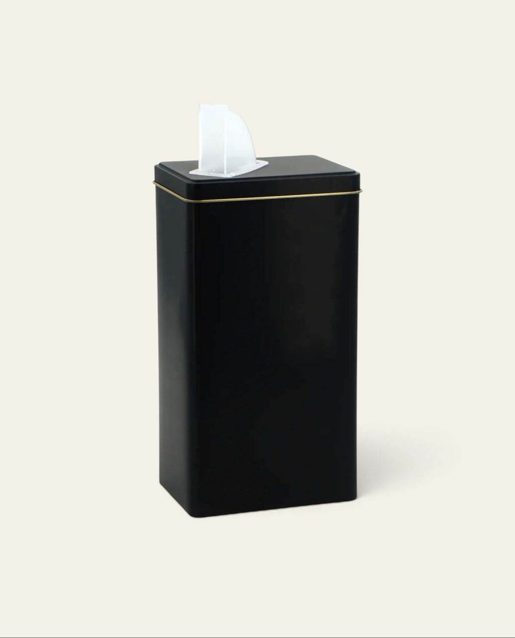 Boldo stainless steel yerba mate canister in matte black with a convenient white plastic pouring spout.