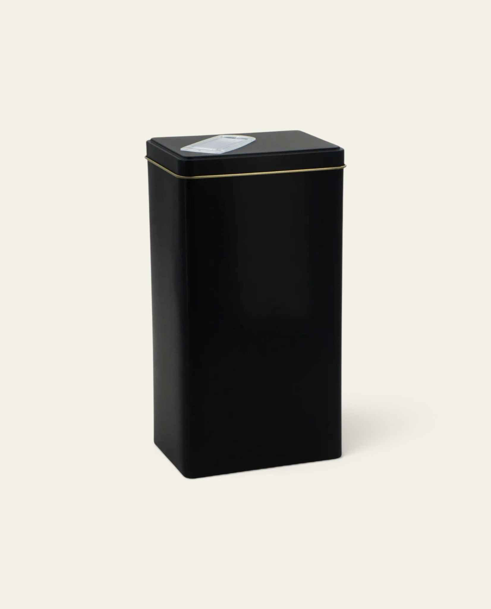 Boldo stainless steel yerba mate container in black with a square design and a convenient pouring spout.