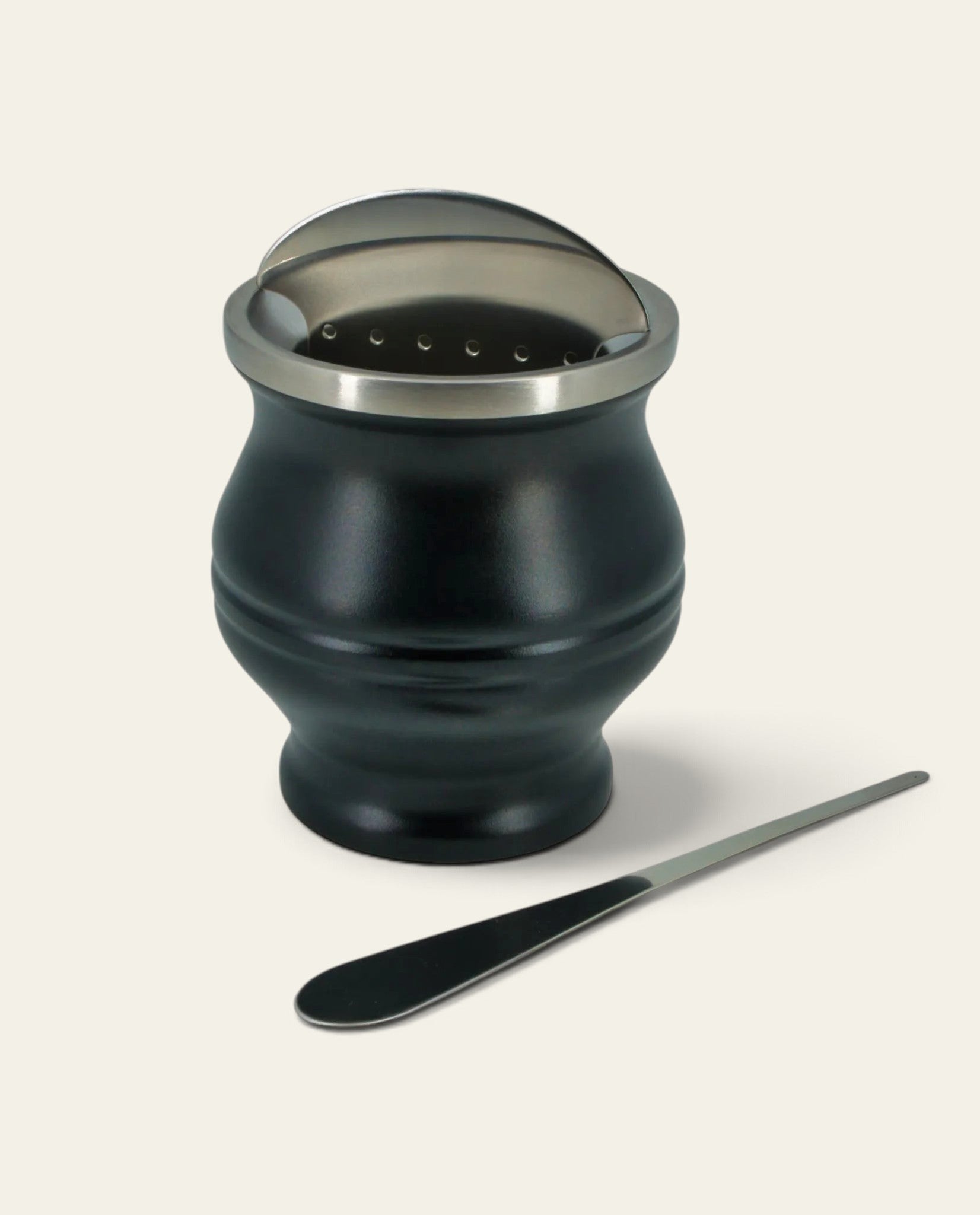 Boldo stainless steel yerba mate separator and tool in matte black finish for consistent mate preparation