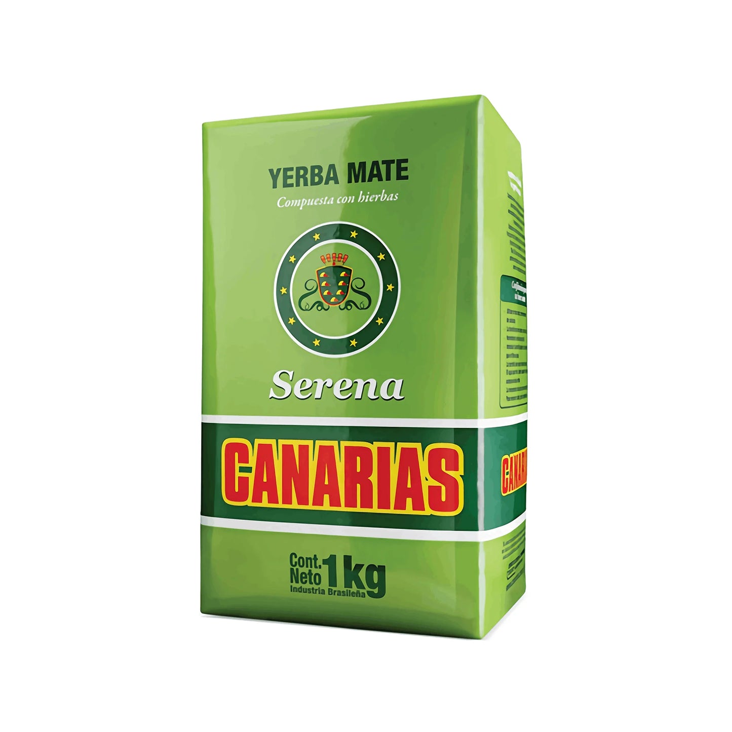 Paquete de yerba mate Canarias Serena, fondo blanco.