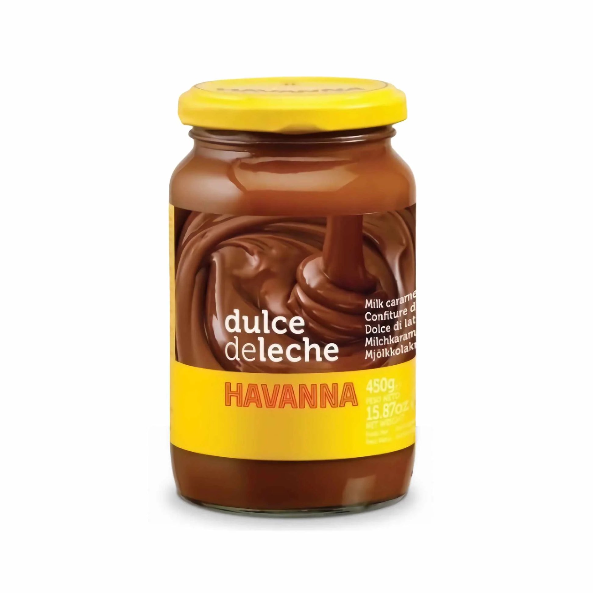 Frasco de vidrio de Dulce de Leche marca Havanna, 450 gramos.