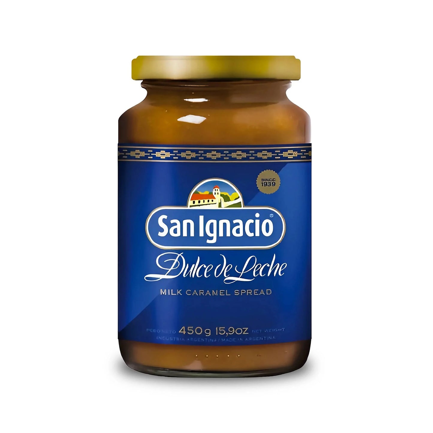 Frasco de vidrio de Dulce de Leche marca San Ignacio, 450 gramos.