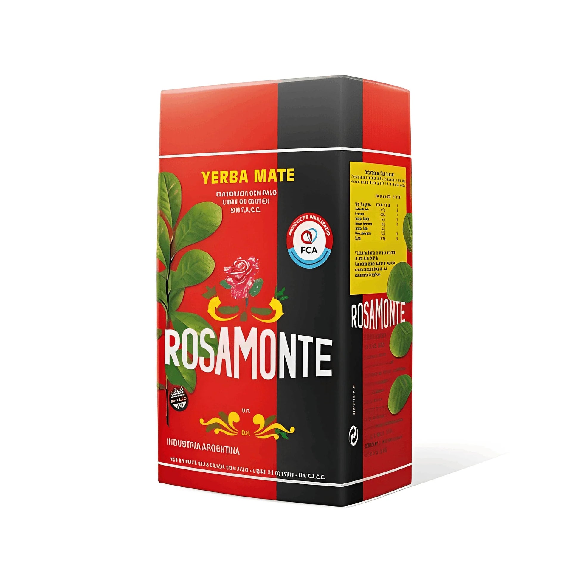 Paquete de yerba mate Rosamonte Tradicional 1kg. Diseño en negro y rojo.