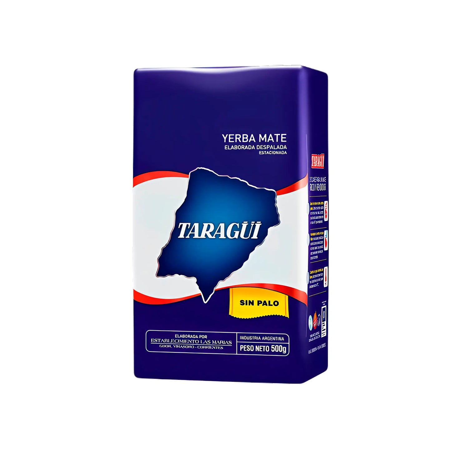 Yerba Mate Taragui Sin Palo 1kg. Diseño en rojo, azul y blanco. 